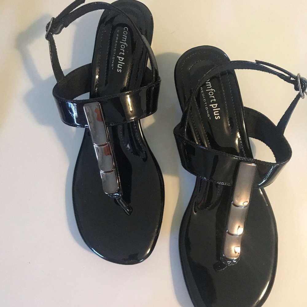 Black wedge sandals